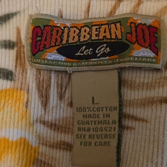 Caribbean Joe Women's L Tropical Peach Yellow Floral Boxy Crop 3/4 Sleeve Top - Picture 7 of 10